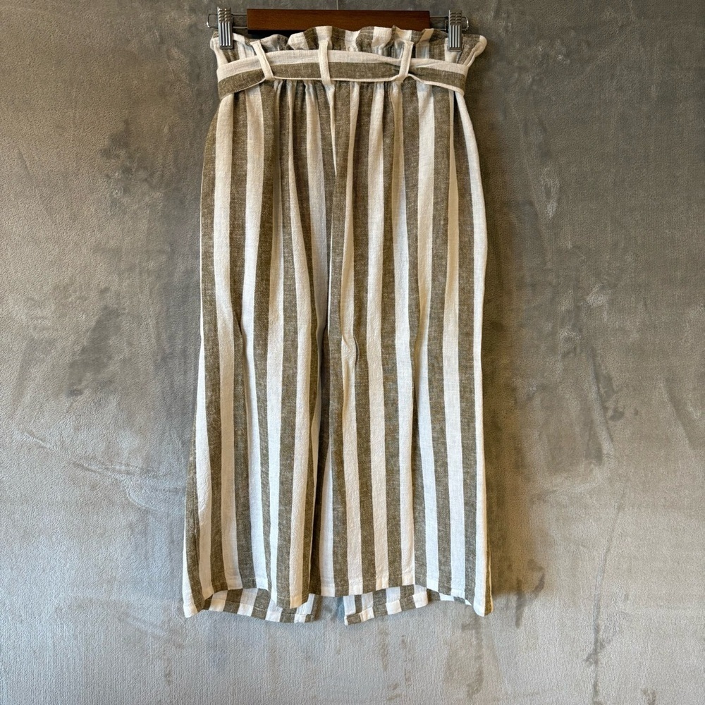 Linen Striped Ruched Back Belted Coastal Skirt Wmn’s M - Picture 5 of 9